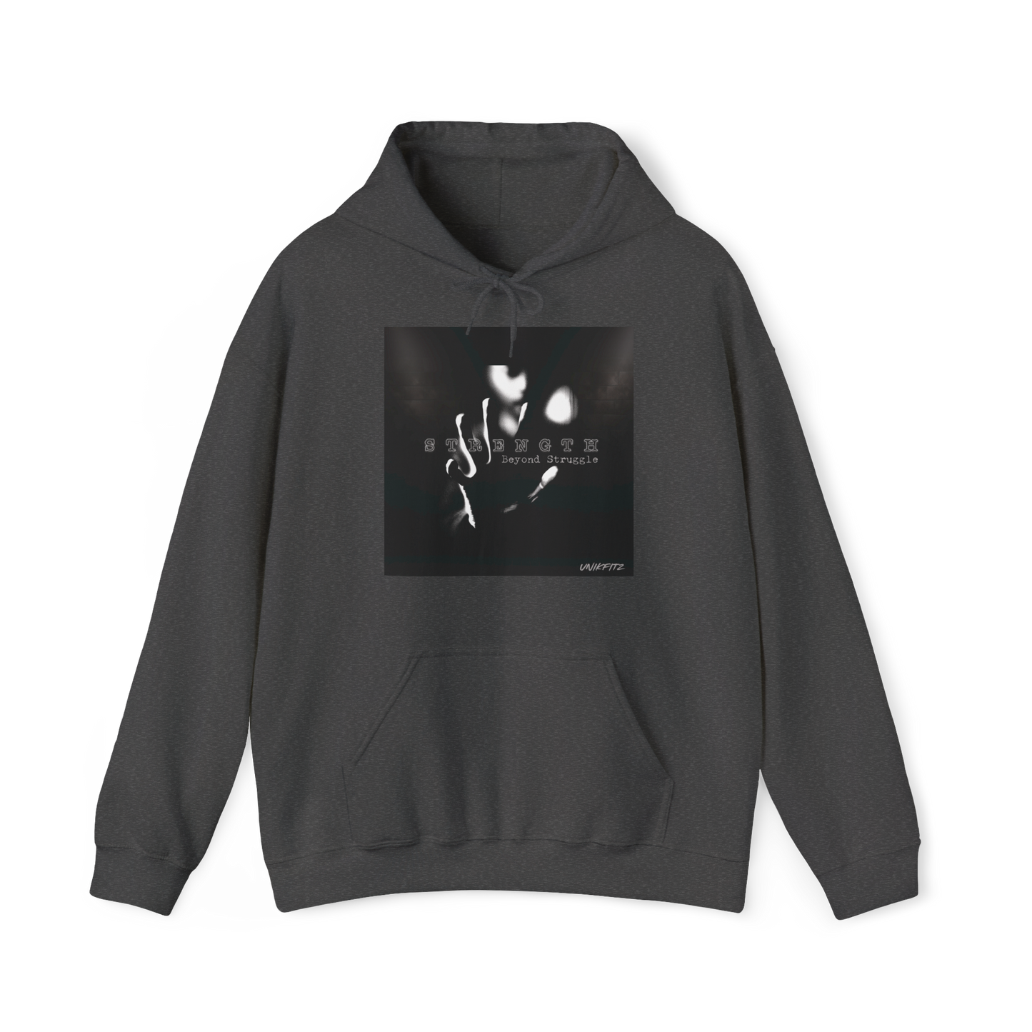 Strength Beyond Women's charcoal grey Hoodie by UNIKFITZ – Featuring a powerful black-and-white design with an urban edge, this Australian streetwear women's clothing piece is perfect for gym enthusiasts and trendsetters. Elevate your men's wear wardrobe with this must-have hoodie.