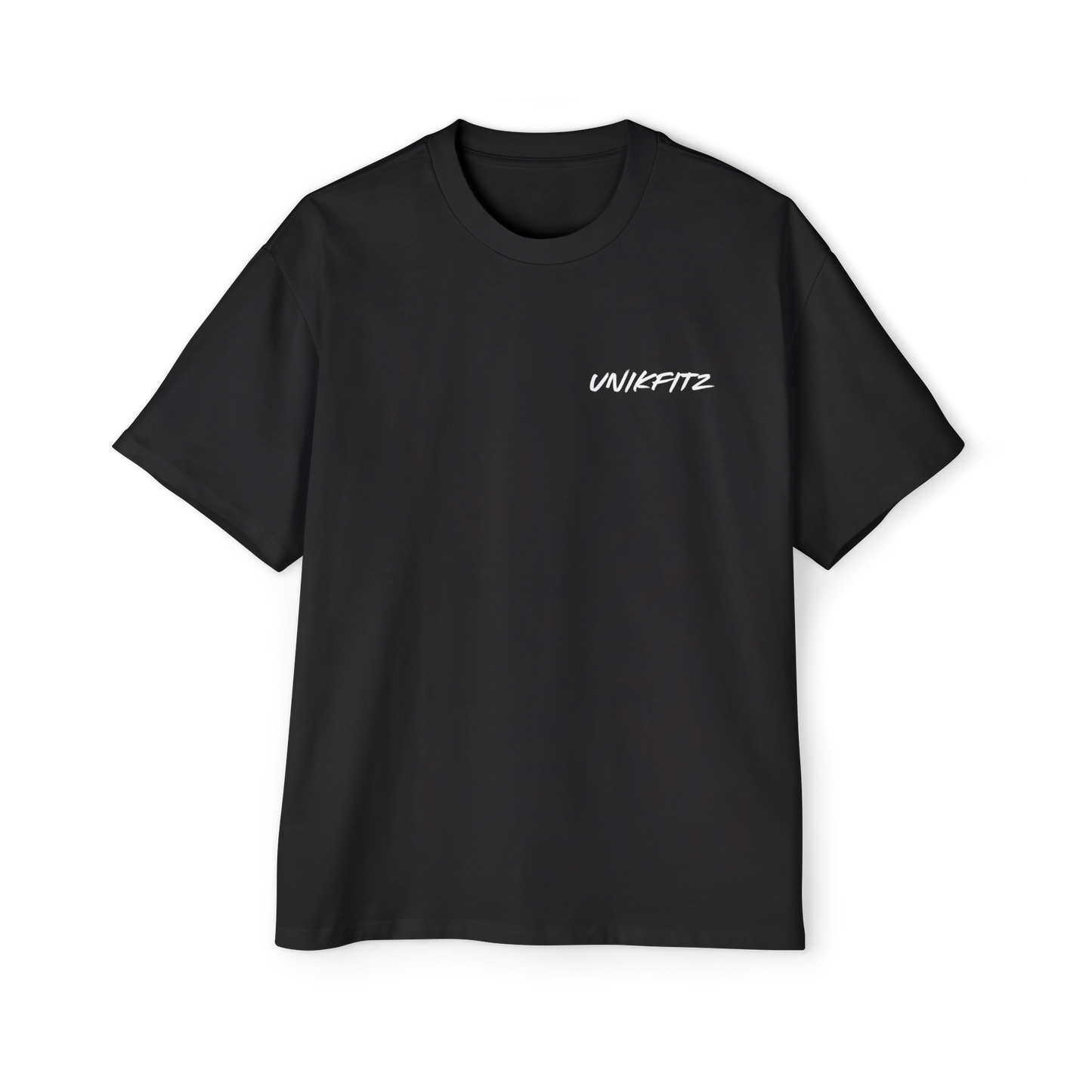 Front view of the Rise & Soar Men's T-Shirt by UNIKFITZ in black. A premium Australian streetwear essential featuring a minimalist UNIKFITZ logo on the chest, crafted from heavyweight cotton for a bold, oversized fit. Perfect for men's clothing gym wear and urban street fashion