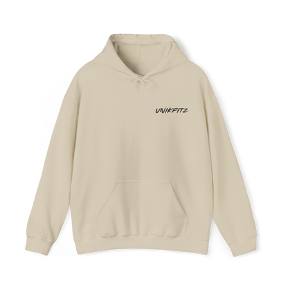 Born to Disrupt Men's beige Hoodie in classic white, featuring minimalist UNIKFITZ logo on the chest. A must-have essential t-shirt style streetwear hoodie for men’s wear and gym outfits.