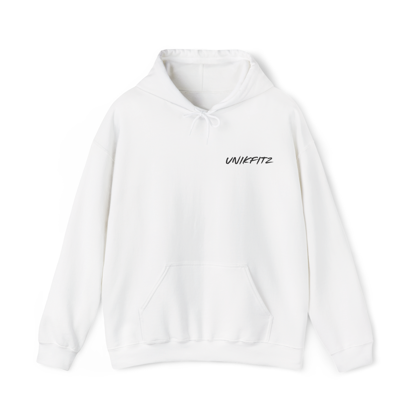 Born to Disrupt Men's Hoodie in classic white, featuring minimalist UNIKFITZ logo on the chest. A must-have essential t-shirt style streetwear hoodie for men’s wear and gym outfits