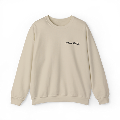 A beige crewneck women's sweatshirt with the UNIKFITZ logo on the front left chest. A versatile piece of women's clothing, perfect for gym wear or as a streetwear essential.