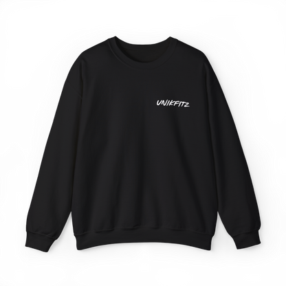 Front view of the Brave & Unbreakable Women's Sweatshirt in black, featuring a clean, minimalist UNIKFITZ logo on the chest. A versatile streetwear essential designed for women who embrace resilience and strength, perfect for gym sessions, casual outings, and everyday wear.