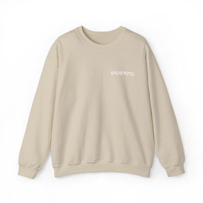 Front view of the Brave & Unbreakable Women's Sweatshirt in beige, featuring a clean, minimalist UNIKFITZ logo on the chest. A versatile streetwear essential designed for women who embrace resilience and strength, perfect for gym sessions, casual outings, and everyday wear.