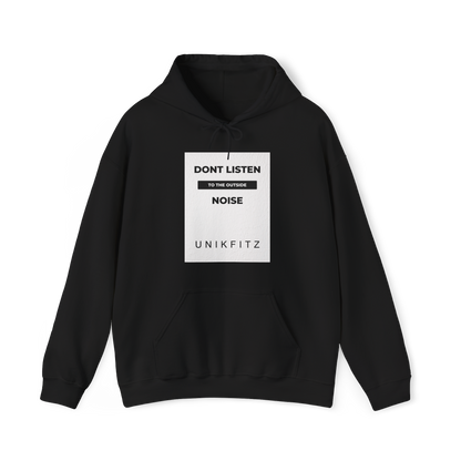 Don't Listen Men's Hoodie in black by UNIKFITZ, featuring a striking motivational statement in contrasting white. Crafted for urban wear, gym sessions, and streetwear fashion, this essential men's hoodie defines bold and confident style