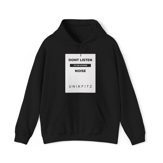 Don't Listen Men's Hoodie in black by UNIKFITZ, featuring a striking motivational statement in contrasting white. Crafted for urban wear, gym sessions, and streetwear fashion, this essential men's hoodie defines bold and confident style