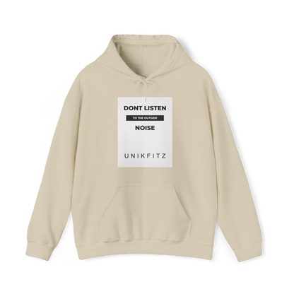 Don't Listen Men's Hoodie in beige by UNIKFITZ, featuring a striking motivational statement in contrasting white. Crafted for urban wear, gym sessions, and streetwear fashion, this essential men's hoodie defines bold and confident style