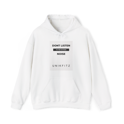 Don't Listen Men's Hoodie in white by UNIKFITZ, featuring a striking motivational statement in contrasting white. Crafted for urban wear, gym sessions, and streetwear fashion, this essential men's hoodie defines bold and confident style.