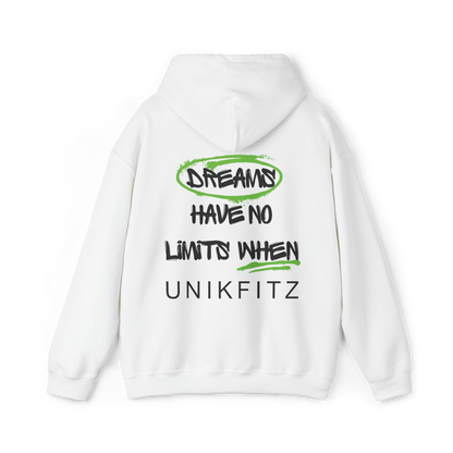 Back of the Dreams Have No Limits Men's white Hoodie – bold graffiti-style typography with an inspiring streetwear message, a must-have statement piece for gym lovers and urban fashion enthusiastssweatshirts for men, combining comfort, durability, and standout streetwear appeal