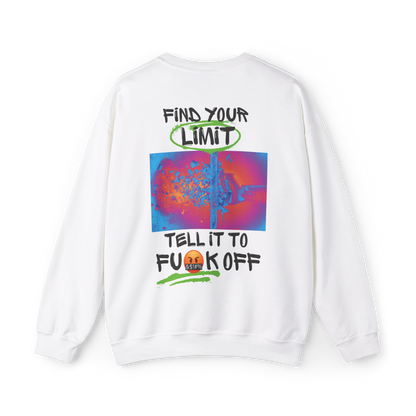Back view of the Find Your Limits Men's Sweatshirt by UNIKFITZ, featuring a bold, colorful graphic design with motivational text. This statement streetwear piece is a must-have for men's wear, gym outfits, and casual everyday looks in Australian streetwear fashion.