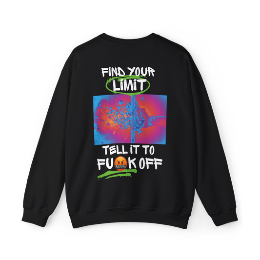 Back view of the Find Your Limits Women's Sweatshirt by UNIKFITZ, featuring a bold, colorful graphic design with motivational text. This statement streetwear piece is a must-have for women's wear, gym outfits, and casual everyday looks in Australian streetwear fashion