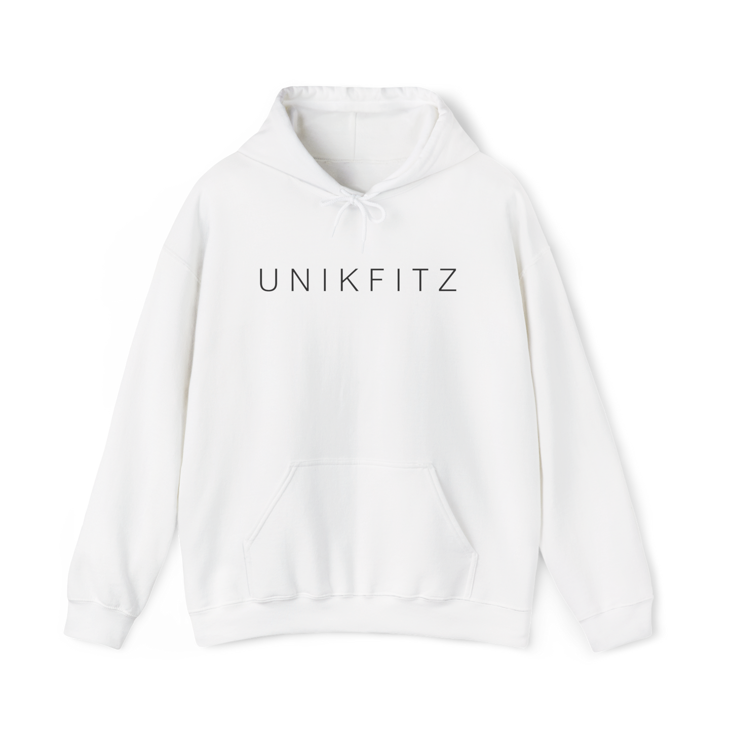 Find Your Limits women's Hoodie in classic white, featuring minimalist UNIKFITZ branding on the chest. This essential t-shirt alternative in streetwear fashion is perfect for gym workouts, casual wear, or layering for a bold look in women's wear