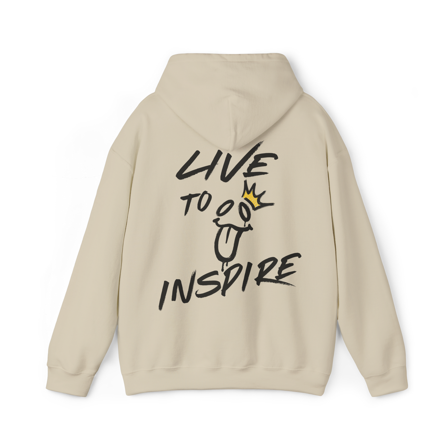 Beige women's hoodie from UNIKFITZ featuring minimalist 'Live to Inspire' graphic on the back, perfect for streetwear, gym wear, and casual women's clothing essentials