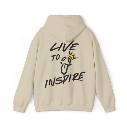 Beige women's hoodie from UNIKFITZ featuring minimalist 'Live to Inspire' graphic on the back, perfect for streetwear, gym wear, and casual women's clothing essentials