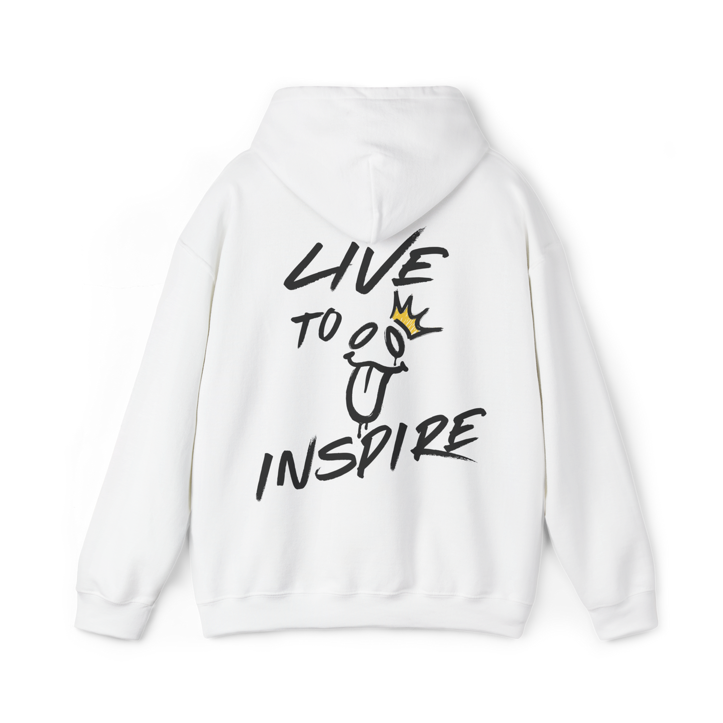 Live to Inspire women's Hoodie in white by UNIKFITZ featuring a bold graffiti-style back print with motivational typography. A standout in women's streetwear, gym clothing, and women's wear, delivering a disruptive, fashion-forward statement with urban energy and premium design.