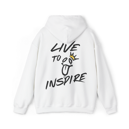 Live to Inspire women's Hoodie in white by UNIKFITZ featuring a bold graffiti-style back print with motivational typography. A standout in women's streetwear, gym clothing, and women's wear, delivering a disruptive, fashion-forward statement with urban energy and premium design.