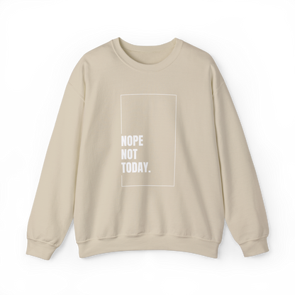 Front-facing Nope Not Today Women's Sweatshirt in beige by UNIKFITZ, featuring a bold minimalist print. Designed for modern women's streetwear, this premium gym and casual wear piece is an essential for any urban wardrobe