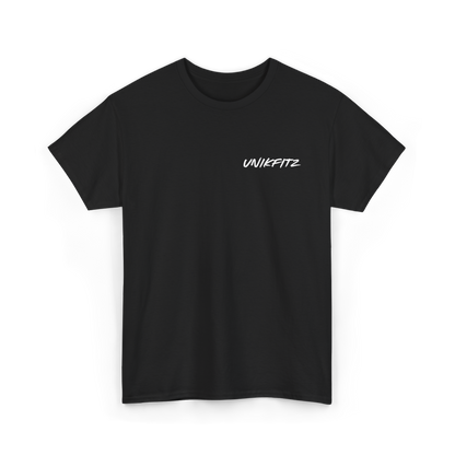 Scarred Heart Women's T-Shirt by UNIKFITZ in crisp Black, featuring a minimalist logo on the front. A versatile women's t-shirt essential, designed for Australian streetwear lovers and gym enthusiasts. Crafted with premium cotton for breathability and comfort