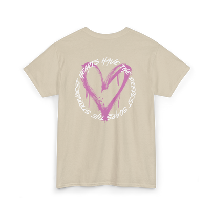 Bold Scarred Heart graphic printed on the back of the UNIKFITZ Women's T-Shirt. This statement piece embodies resilience and strength, making it a must-have for Australian streetwear fans. Ideal for gym workouts, casual outfits, and expressive street fashion.