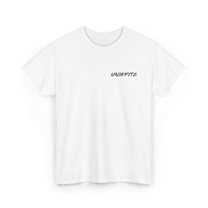 Scarred Heart Women's T-Shirt by UNIKFITZ in crisp white, featuring a minimalist logo on the front. A versatile men's t-shirt essential, designed for Australian streetwear lovers and gym enthusiasts. Crafted with premium cotton for breathability and comfort