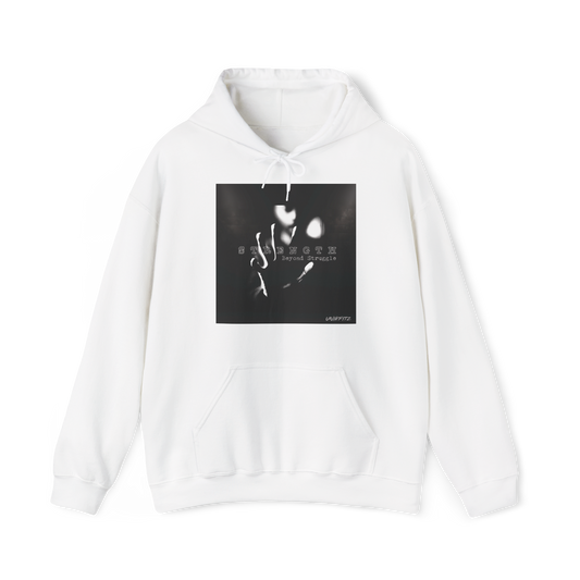 Strength Beyond Men's white Hoodie by UNIKFITZ – Featuring a powerful black-and-white design with an urban edge, this Australian streetwear men's clothing piece is perfect for gym enthusiasts and trendsetters. Elevate your men's wear wardrobe with this must-have hoodie.