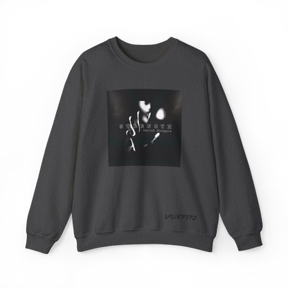 Front view of the Strength Beyond Women's Sweatshirt in charcoal grey by UNIKFITZ, featuring a striking black and white print with 'Strength Beyond Struggle' typography. A premium streetwear staple for women’s wear, ideal for gym sessions, urban fashion, and casual layering.