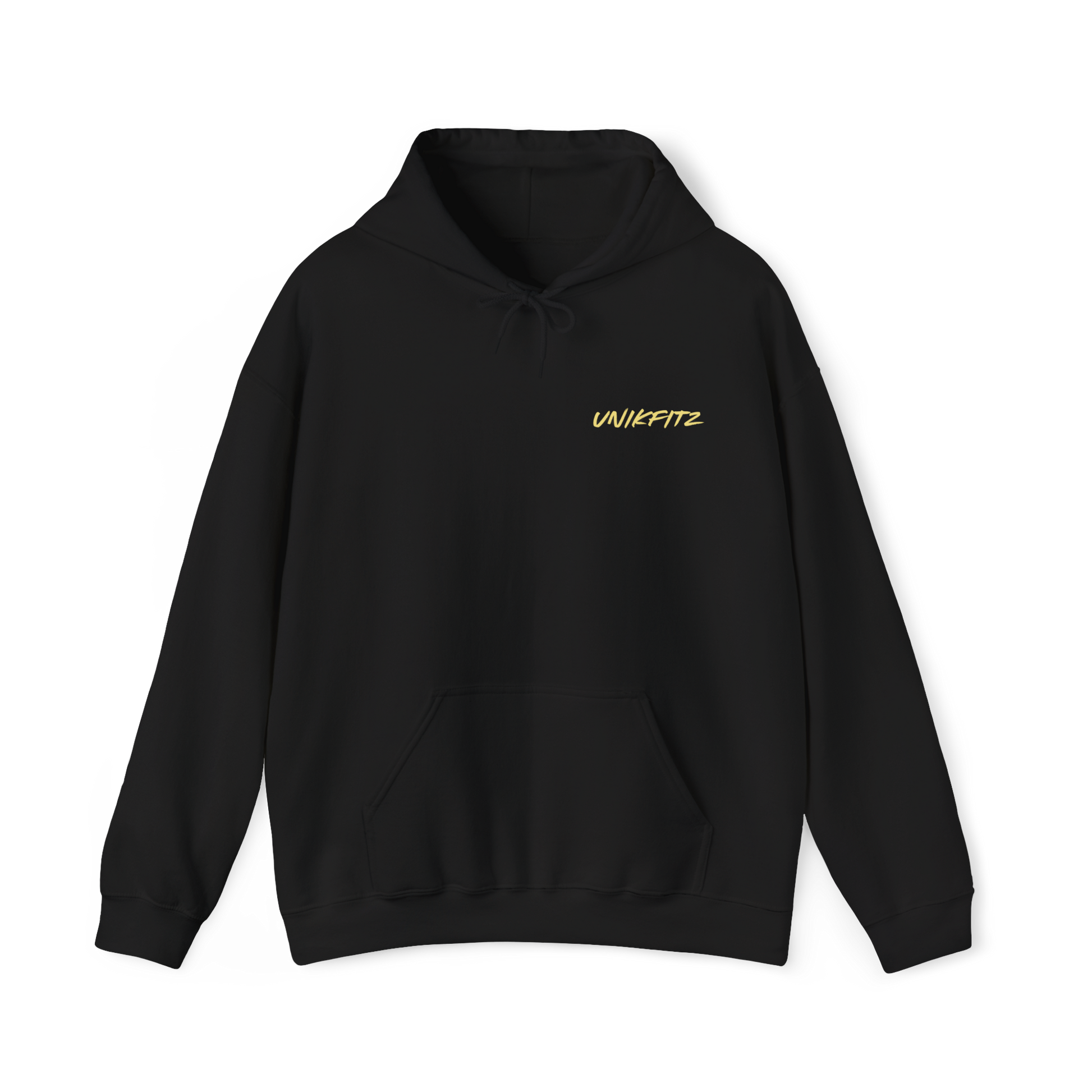 Unbroken women's black Hoodie – sleek black Australian streetwear hoodie with minimalist UNIKFITZ logo in gold, classic fit for women's wear, gym-ready street wear.