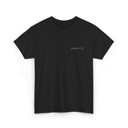 Front view of the black Dreams Have No Limits men's t-shirt by UNIKFITZ, featuring a minimalist logo on the chest. A must-have for Australian streetwear enthusiasts, blending style and comfort in essential gym and casual wear.