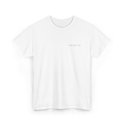 The front view of the 'Dreams Have No Limits' women's t-shirt by UNIKFITZ, featuring minimalist branding in a clean, essential white design. A versatile piece in Australian streetwear, perfect for women's clothing, gym wear, and urban fashion.